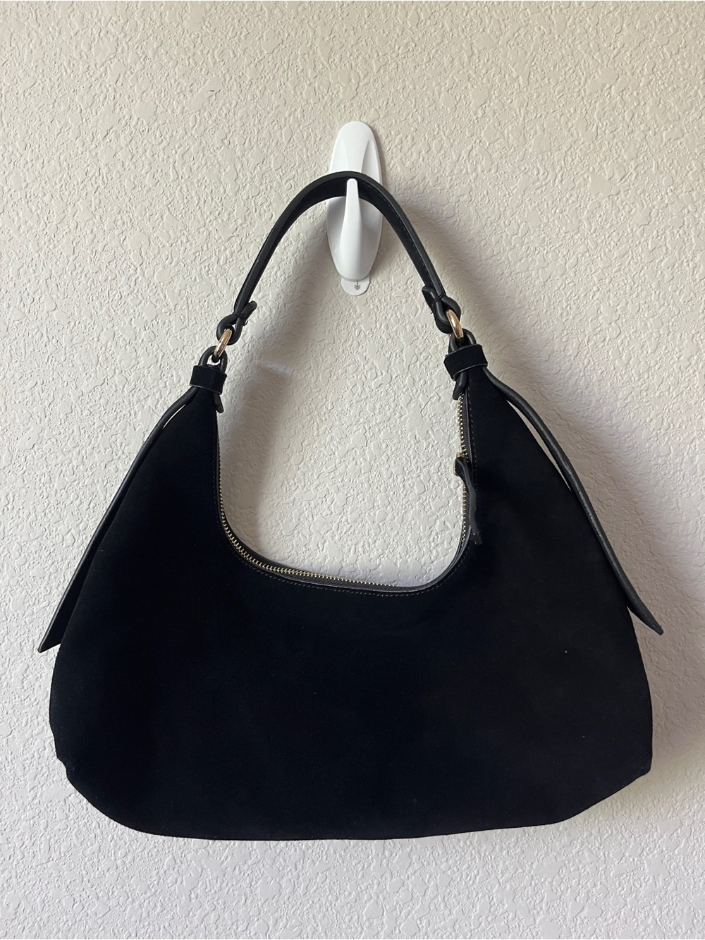 Mango Faux Black Suede Shoulder Bag